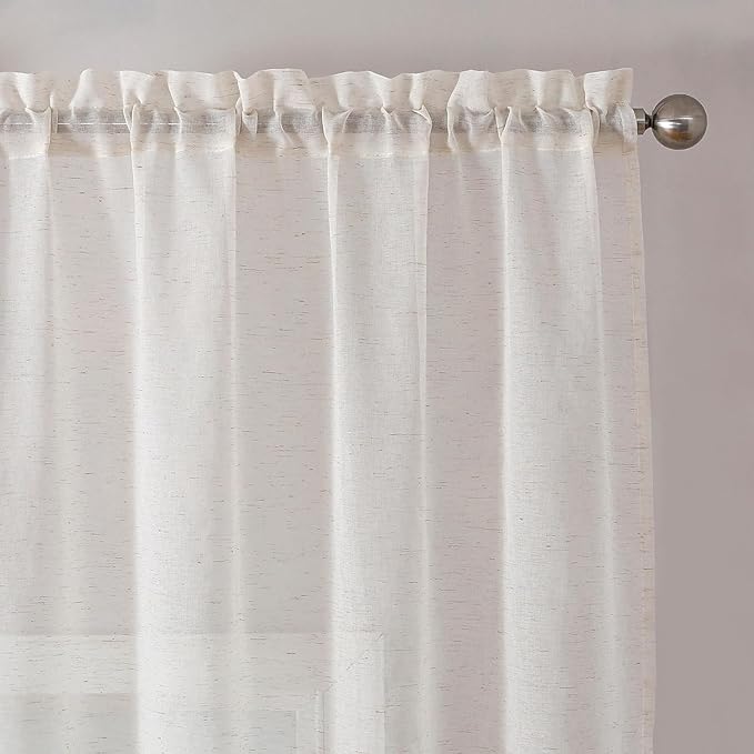 Aiyufeng Linen Sheer Curtains 63 Inch Length 2 Panels for Living Room, Farmhouse Light Filtering Voile Linen Drapes for Bedroom, Patio, Sliding Door, Each 40" W x 63" L