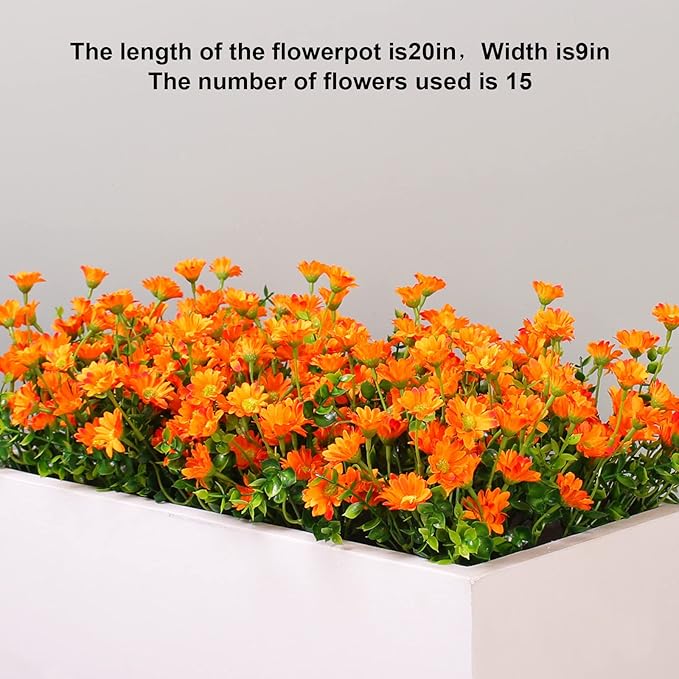 Fake Mums - Fall Marigold Flowers 8 Bundles Artificial Orange Daisy Flower Outside Plants for Home, Diwali Decor, Day of The Dead Decorations (Orange)
