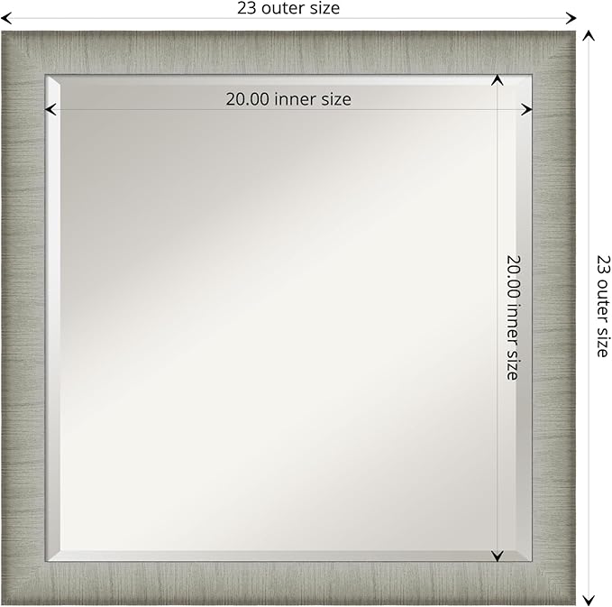 Amanti Art Silver Bathroom Mirror for Over Sink, 23x23 Elegant Brushed Pewter Narrow Square Vanity Mirror, Medium Casual Frame, Hangs Horizonally and Vertically, Bathroom Wall Decor, Beveled Edge