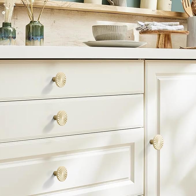 10 Pack Kitchen Cabinet Knobs Round Sunflower Dresser Knob Modern Drawer Hardware Cupboard Handles Furniture Knob for Bathroom Single Hole Knobs for Wardrobe Brushed Gold TYH-BG-K10