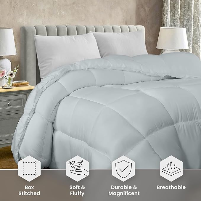 Utopia Bedding Comforter Duvet Insert, Quilted Comforter with Corner Tabs, Box Stitched Down Alternative Comforters King Size (Light Grey)