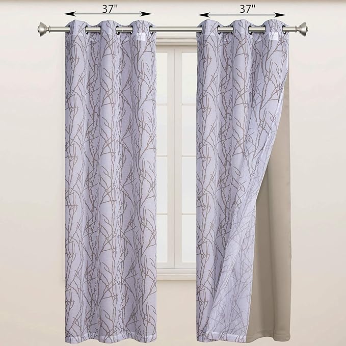 BONZER Mix and Match Curtains - 2 Pieces Branch Print Sheer Curtains and 2 Pieces Blackout Curtains for Bedroom Living Room Grommet Window Drapes, 37x63 Inch/Panel, Taupe, Set of 4 Panels