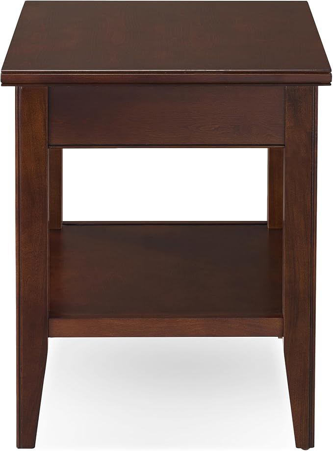 Leick Home Laurent End Table, Solid Wood, 1 Storage Drawer, Bottom Display Shelf, Easy-Assembly, For Living Room/Bedroom, Chocolate Cherry, 20.0 in. L x 24.0 in. W x 24.0 in. H, 10507