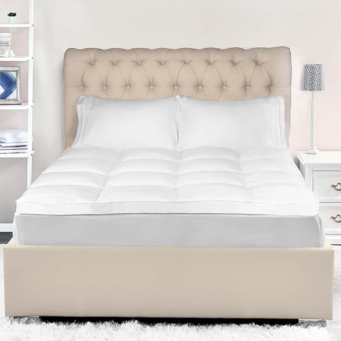 Superior Mattress Topper, Down Alternative, 2 Inch Deep Sized Bed Pillow Top, Comfort Pad, Fluffy Mattress-Topper Protector, Plush Cooling Extra Soft, Hotel Quality, Sleep, All-Season, King, White