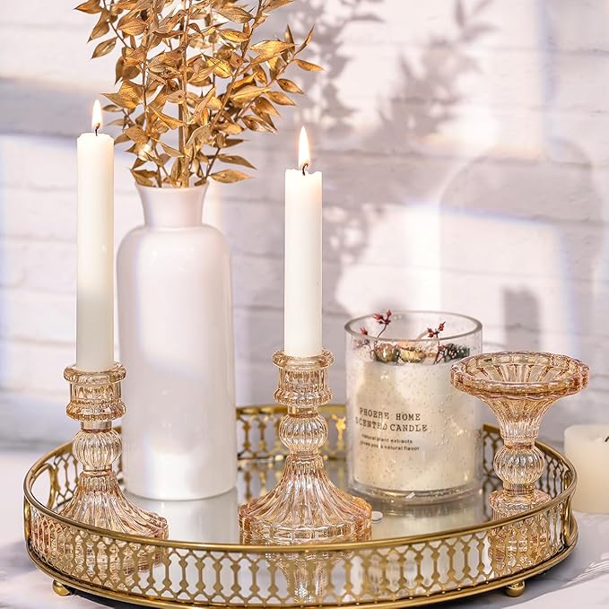 Taper Candle Holder Set of 6, Gold Candle Holder & Vintage Candlestick Holder, Glass Candlestick Holder for Table Centerpieces, Fall, Christmas, Autumn, Thanksgiving Decor