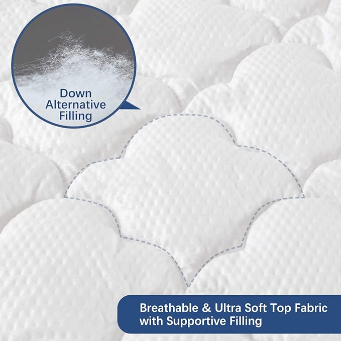 Air Mattress Pad Cover King, Thick Quilted Mattress Topper Cover, Super Soft Breathable and Noiseless Down Alternative Fiber Mattress Pad with Deep Pocket