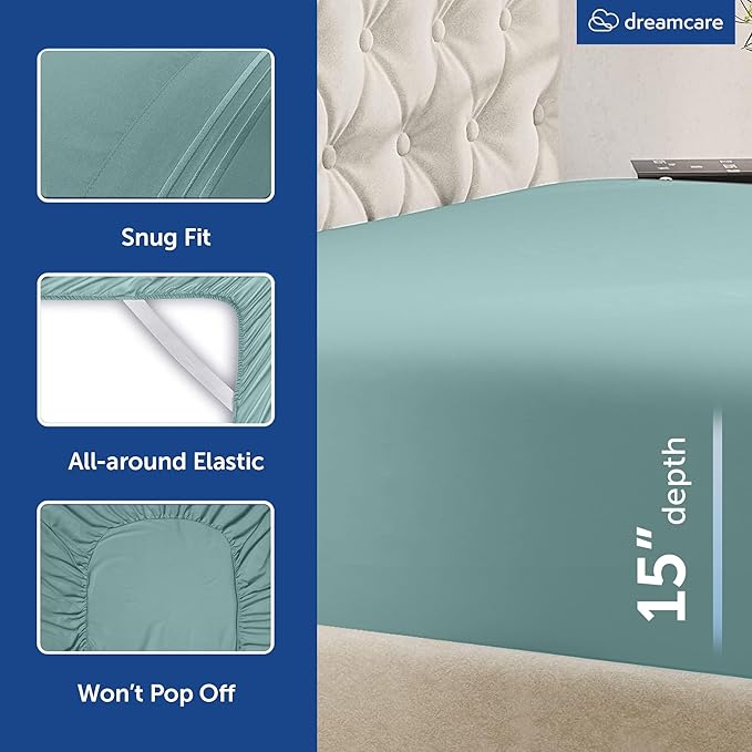 DREAMCARE King Size Sheets Set – 6 pcs Cooling Bed Sheets – up to 15” Deep Pocket King Sheet Set – 2500 Supreme Collection – Extra Soft 100% Brushed Microfiber Hotel Luxury with Side Pocket – Spa Blue