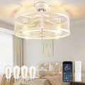 DLLT Caged Ceiling Fan with Lights: 20" Farmhouse Fandelier with Light and Remote - Cement Industrial Chandelier Fan Light for Bedroom Living Dining Room Kitchen