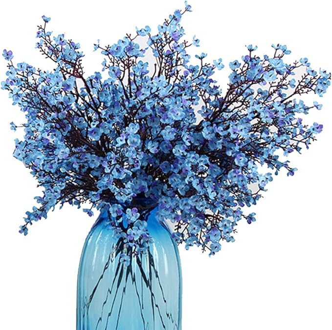 JAKY-Global Babys Breath Fabric Cloth Artificial Flowers 6 Bundle European Fake Silk Plants Decor Wedding Party Decoration Bouquets Real Touch DIY Home Garden(Blue)