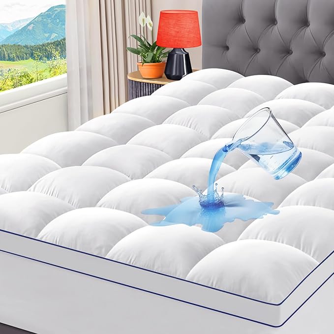 CYMULA Full Size Mattress Topper, Cooling Mattress Pad Cover Waterproof, Extra Thick Pillow Top Mattress Topper with 8-21 Inch Elasticated Pockets, Firm Plush Down Alternative Fill Mattress Protector