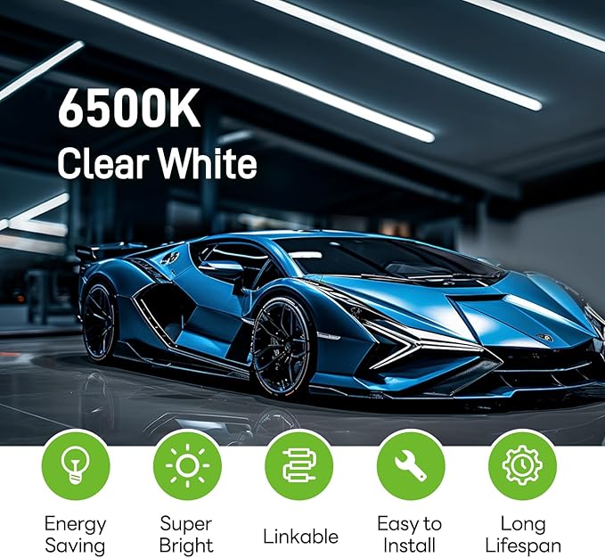 Pak 4FT LED Shop Lights, 2300LM 6500K Cool White, 20W Energy Efficient Linkable Ceiling and Under Cabinet Lighting, T5 Integrated Utility Fixture for Garage, Workshop, Basement, FCC Certified, 4 Pack