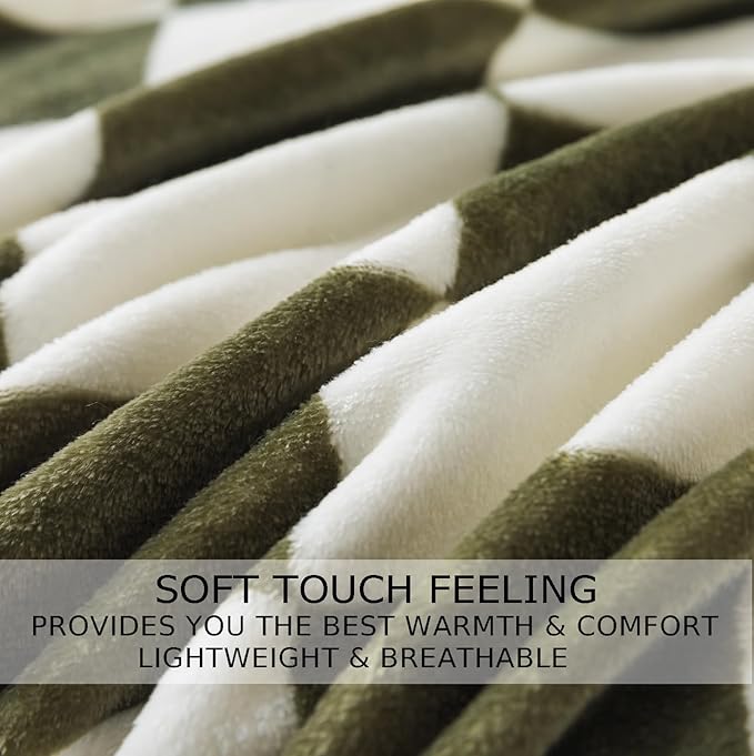 Checkered Throw Blanket, 50x60 Inches Travel Size Sage Green Microfiber Soft Cozy Fluffy Warm Hand Made Throw Blankets for Couch, Sofa, Chair, Bed, Camping, Picnic,Sage Green