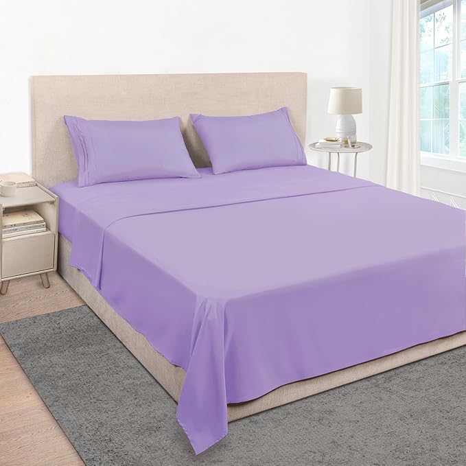 Mejoroom Full Size Sheet Set - Extra Soft Luxury Brushed Microfiber - 1800 Bedding Sheets with 16 Inch Deep Pocket - Breathable, Wrinkle, Fade & Stain Resistant - 4 Piece (Full,Violet)