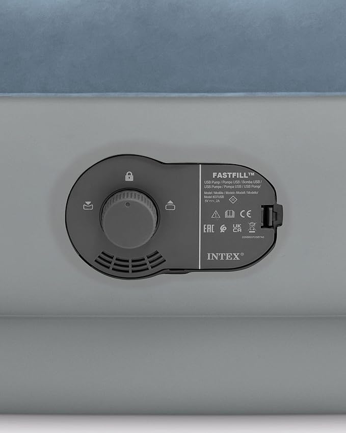Intex 64157E Dura-Beam Plus Mid-Rise Air Mattress: Fiber-Tech – Twin Size – Built-in USB Electric Pump – 14in Bed Height – 300lb Weight Capacity