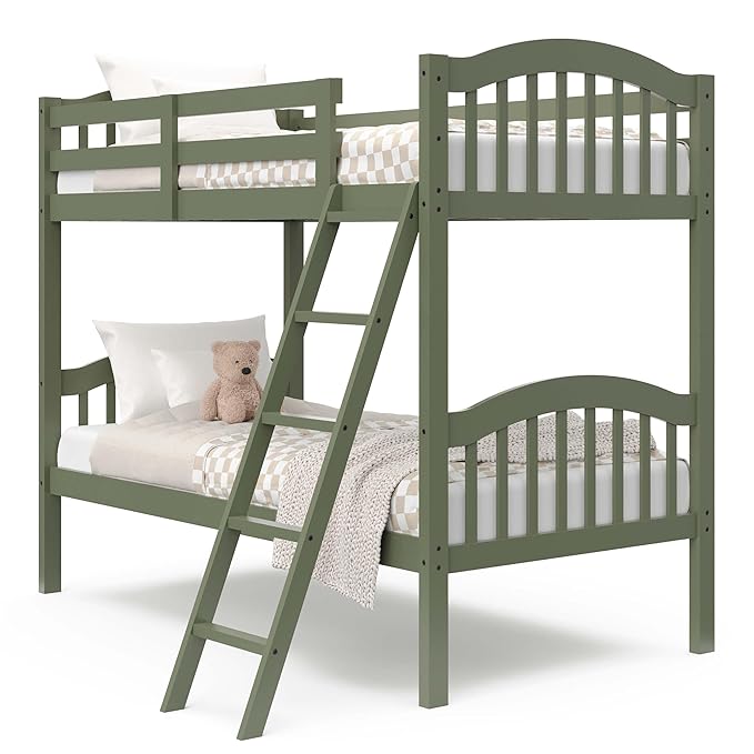 Storkcraft Long Horn Twin-Over-Twin Bunk Bed (Olive) - GREENGUARD Gold Certified, Converts to 2 Individual Twin Beds