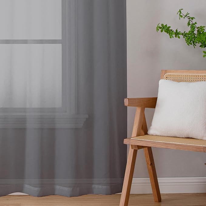 Chyhomenyc Sheer Charcoal Grey Curtains 90 inches Long 2 Panels, Light Filtering Soft Airy Solid Elegant Voile Window Treatment Drapes for Bedroom Living Room Wedding Party Decor, 42 Wx90 L Inches
