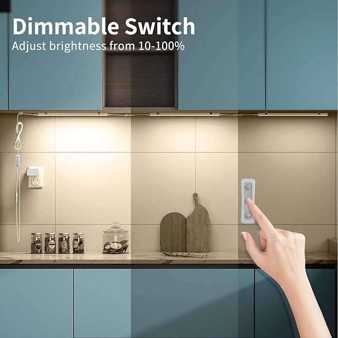 ASOKO Dimmable LED Under Cabinet Lights Warm White 2700K, 3 Pcs 12" Linkable LED Cabinet Lighting Plug in, 24V ETL Listed Plug, Led Closet Light Bars for Kitchen Counter, Shelf, Bookcase, Showcase etc