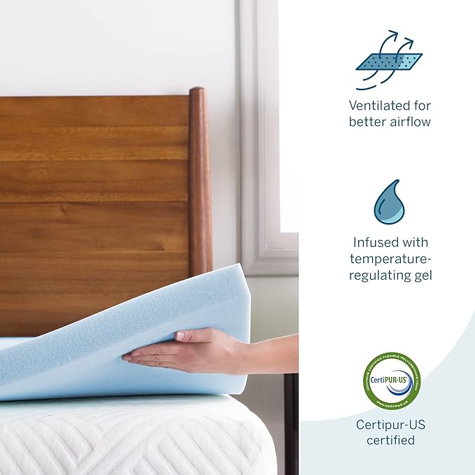 LUCID Mattress Topper, Twin XL, 3 Inch, Memory Foam - Gel Infused Mattress Topper - CertiPUR Certified