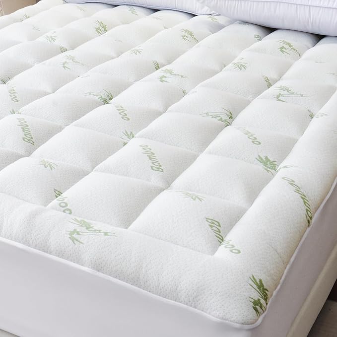 Bioeartha Cooling Mattress Topper Twin – Extra Soft Pillow Top Mattress Pad, Breathable Viscose Made from Bamboo Mattress Protector for Back Pain Relief, Deep Pocket Cover Fits 8–21 Inch