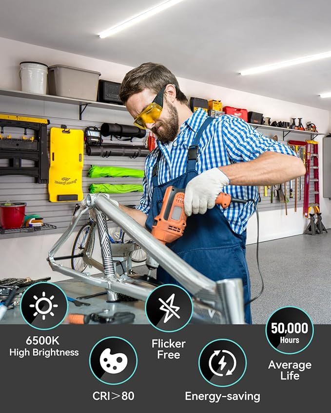 (4 Pack) 4FT T5 LED Shop Light,6500K,20W,2300LM(Super Bright White) Linkable LED Integrated Fixture,Garage Ceiling and Cabinet Light,Strip Light,Corded Electric with ON/Off Switch