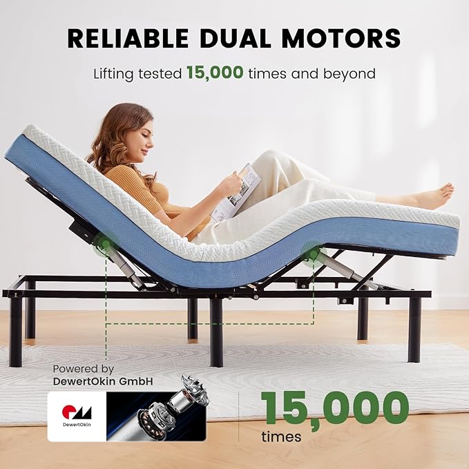 Marsail Queen Adjustable Bed Base Frame with 4 Height Options, Independent Head and Foot Incline, 4 USB Ports and 5 Min Assembly for Lounging, Reading, Reduce Snoring and Acid Reflux