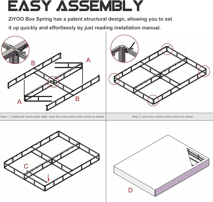 ZIYOO Twin XL Box Spring and Cover, 9 Inch High Profile BoXspring, Easy Assembly, Mattress Foundation, Heavy Duty Metal Steel Structure, Quiet Noise-Free Easy Assembly