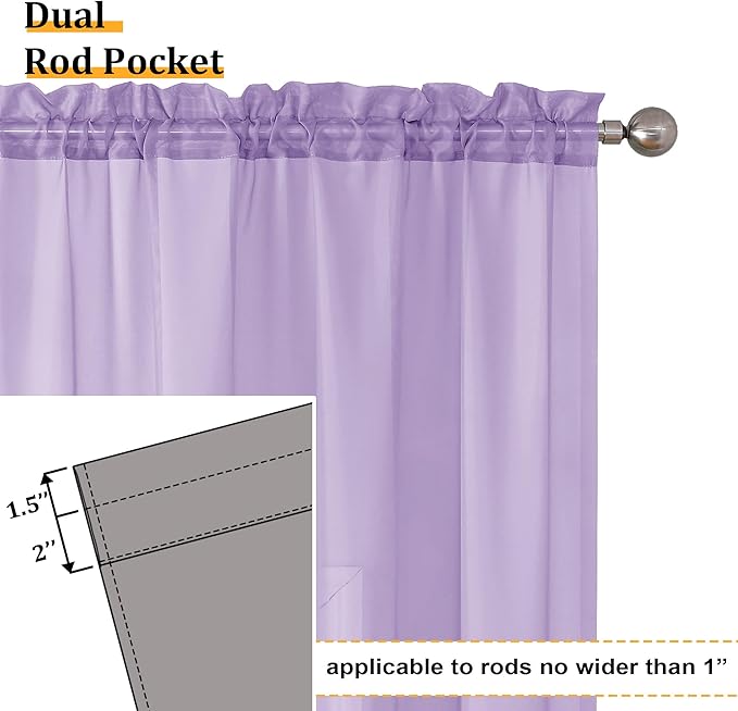 Aiyufeng Light Purple Sheer Curtain Panels Pair Sold 72 Inch Length, Light Filtering Window Curtain Drapes Treatment for Kitchen, Bedroom/Children Room, Voile Top Dual Rod Pocket, 2 Pack of 42 x 72"
