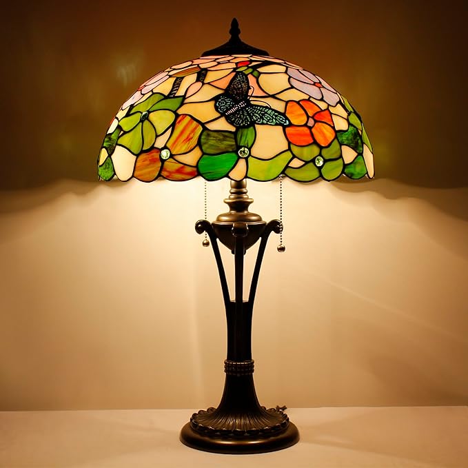 Tiffany Table Lamp Butterfly Flower Stained Glass Desk Lamp 16X16X24 Inches Reading Light