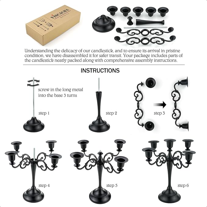 Bronze Candle Holder，5 Arms Metal Candle Holders for Taper Candles（10.6 inch Tall Candlestick Holders, for 1/2-1 inch Pillar Candles Diameter Each）,Candelabra Centerpiece Decoration