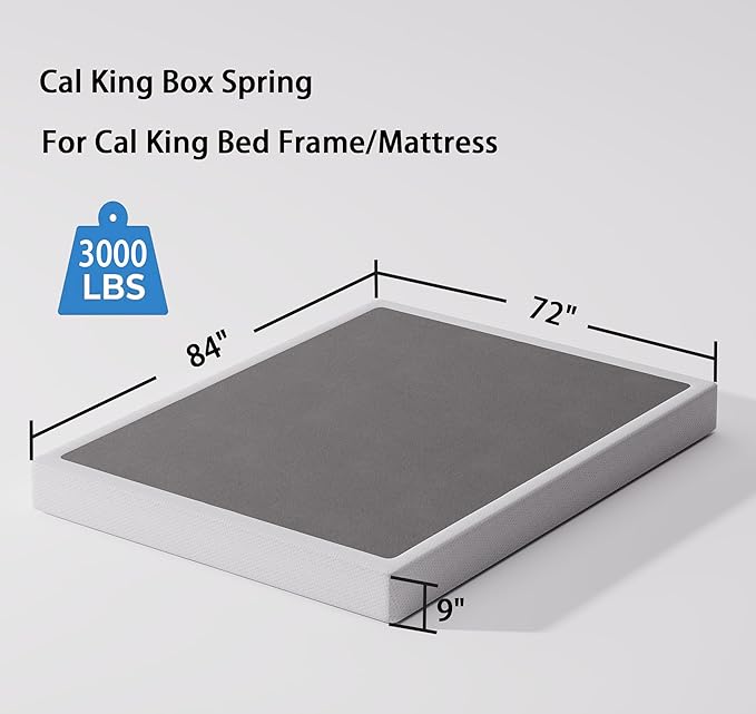 California King Size Box Spring and Cover Set, 9 Inch High Profile Metal BoxSpring, Heavy Duty Structure Mattress Foundation, Noise Free, Non-Slip, Easy Assembly