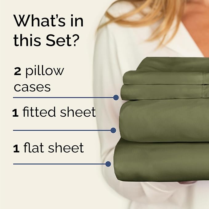 Twin 4 Piece Sheet Set - Comfy Breathable & Cooling - Ultra-Soft Hotel Luxury Bedding Set with 8-16 Inch Deep Pockets - 1 Flat & 1 Fitted Sheet & 2 Pillowcases - Wrinkle Free & Easy Care - Sage Green