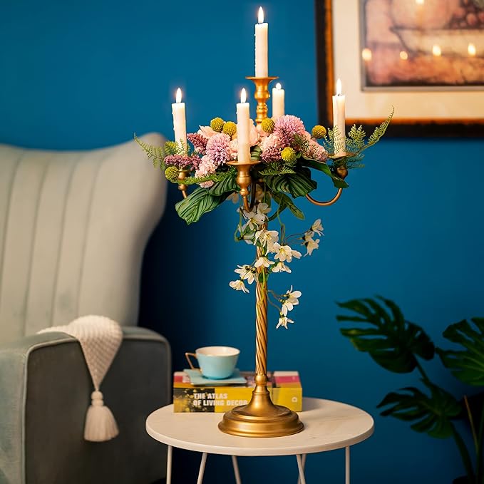 Sziqiqi Gold Candelabra Centerpieces for Tables 28in - Tall Candelabra Candle Holder for Wedding Gold Candlestick Holders for Table Centepiece Party Banquet Event