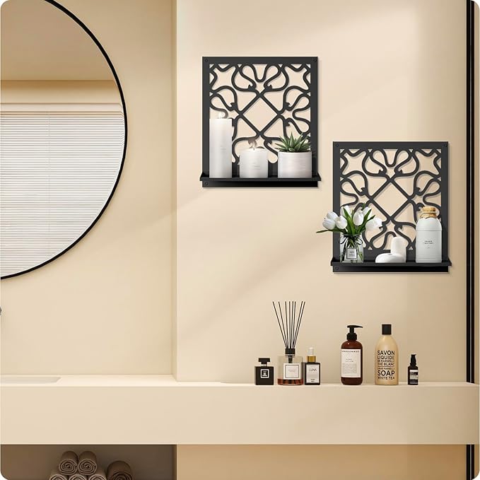 Candle Wall Sconce, Retro Wall Decor, Black Minimalism Wall Art for Living Room Bedroom Bathroom (2 Pack 11.8 x 13 in)