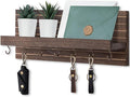 Decorative Key Holder for Wall with Shelf, Entryway Shelf with Hooks Holds Leashes, Jackets and Glasses – Sturdy Wood Keyholder Entrance Hanger with Mounting Hardware (Brown, Large)
