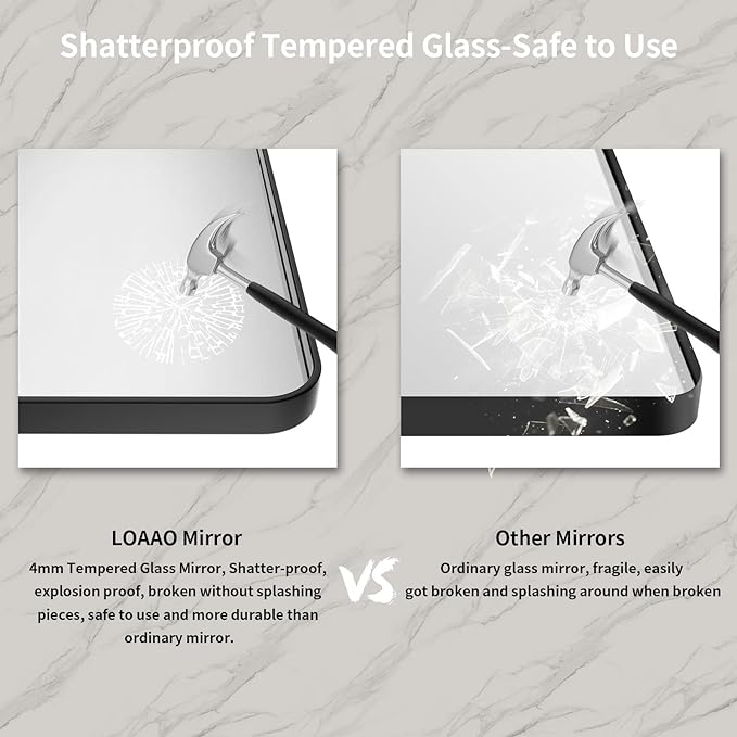 LOAAO 40X30 Inch Black Metal Framed Bathroom Mirror for Wall, Matte Black Bathroom Vanity Mirror Farmhouse, Large Rounded Rectangle Mirror, Anti-Rust, Tempered Glass, Hangs Horizontally or Vertically