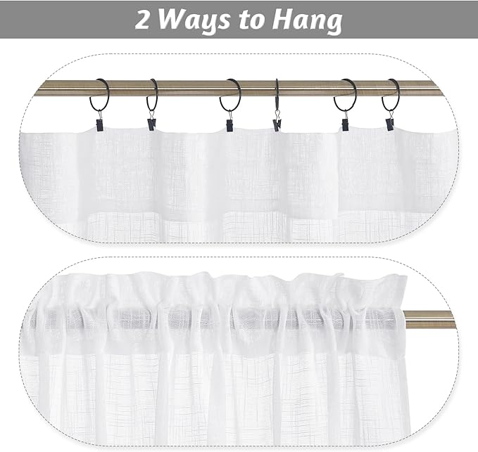 RYB HOME White Semi Sheer Curtains 84 inches Long - Living Room Curtains for Half Privacy, Linen Textured Sheer Light Filtering Vertical Window Drapes for Bedroom Dining, Width 52 inch, 2 Panels