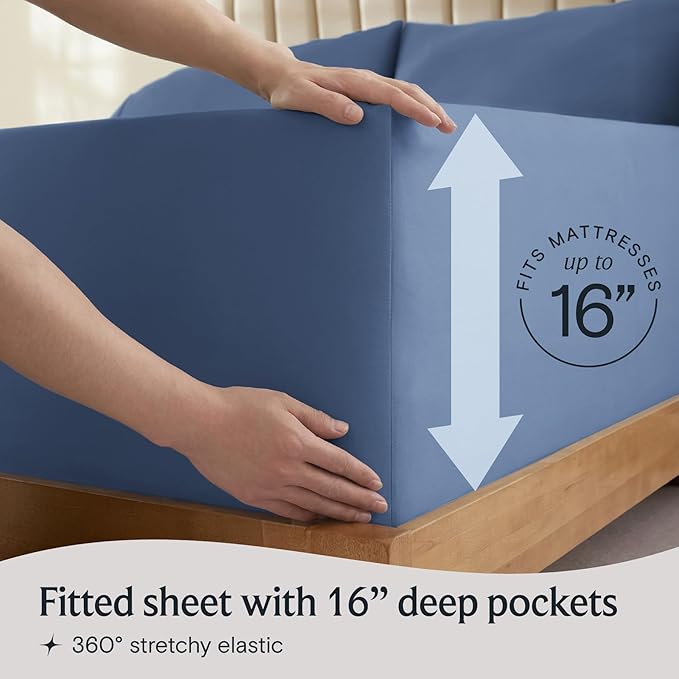 LuxClub 4 PC Queen Sheet Set, Deep Pockets Wrinkle Free Cooling Bed Sheets Hotel Bedding for Women, Men, Kids & Teens, Includes 1 Fitted Sheet, 1 Flat Sheet and 2 Pillowcases - Silky Soft Oxford