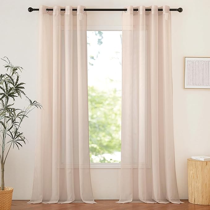 NICETOWN Taupe Sheer Curtains 90 inches Long, Grommet Airy & Elegant Light Filtering Soft Sheer Lightweight Window Treatment for Bedroom/Living Room, W54 x L90, 2 Panels