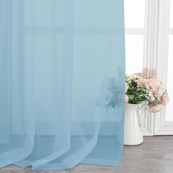 Chyhomenyc Sheer Sky Blue Curtains 90 inches Long 2 Panels, Light Filtering Soft Airy Solid Elegant Voile Window Treatment Drapes for Bedroom Living Room Wedding Party Decor, 42 Wx90 L Inches