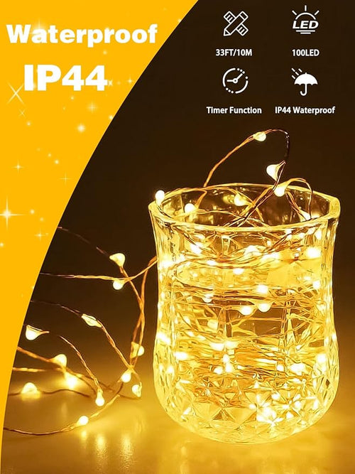 2 Pack 100LED Christmas Battery Operated Fairy Lights with Remote, 8 Modes String Lights with Timer, Dimmable, Memory Function, Waterproof Twinkle Lights for Outdoor Indoor Christmas Decor(Warm White)