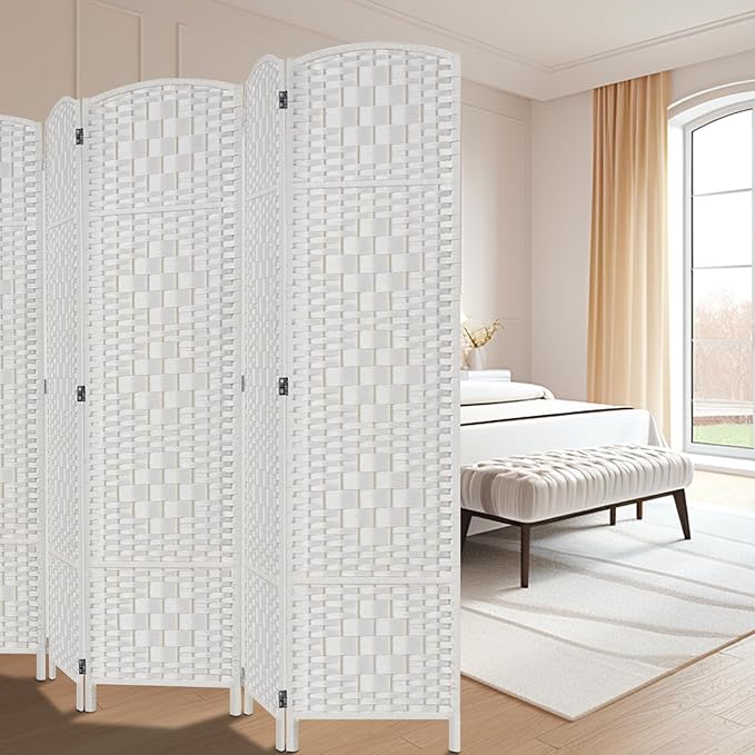 Rose Home Fashion Room Divider, 6 ft Tall Room Dividers and Folding Privacy Screens, 16in Privacy Screen 8 Panel White Space Temporary Wall Foldable Partition Separation
