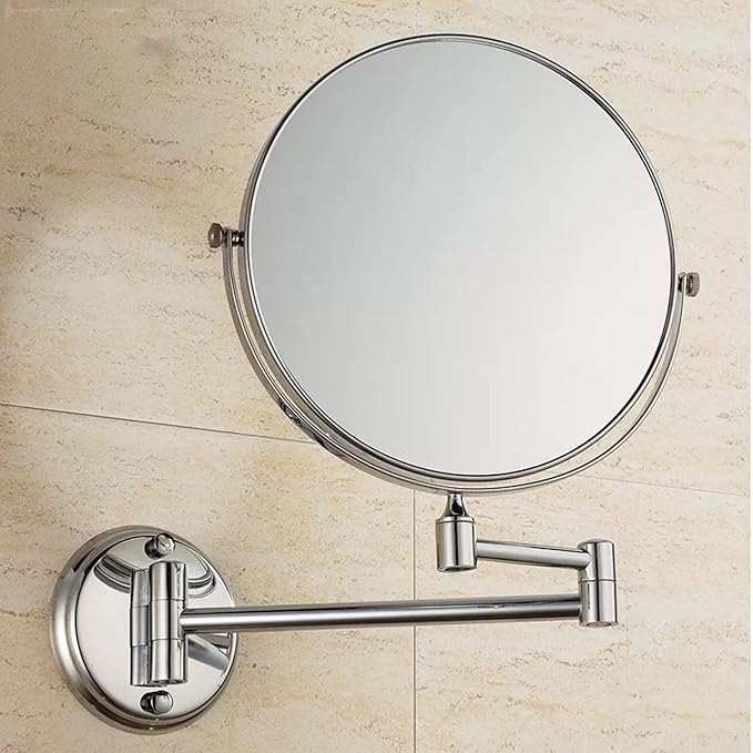 Wall Mounted Makeup Mirror, 3X Wall Mounted Magnifying Mirror Adjustable Height Double-Sided Mirrors for Bathroom Vanity,8 Inch Extendable Bathroom Mirror for Shaving 8 inches