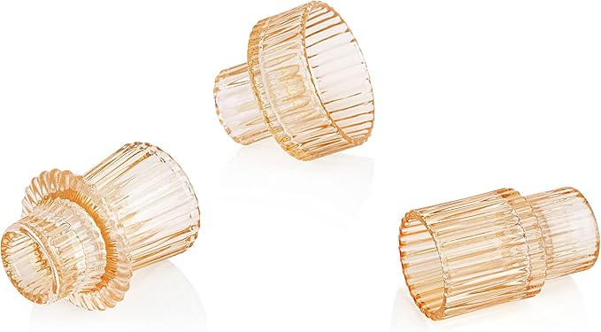 Vixdonos Glass Candlestick Holders Tealight Candle Holders for Table Centerpieces, Wedding Decor and Dinner Party (6 Pcs, Yellow)