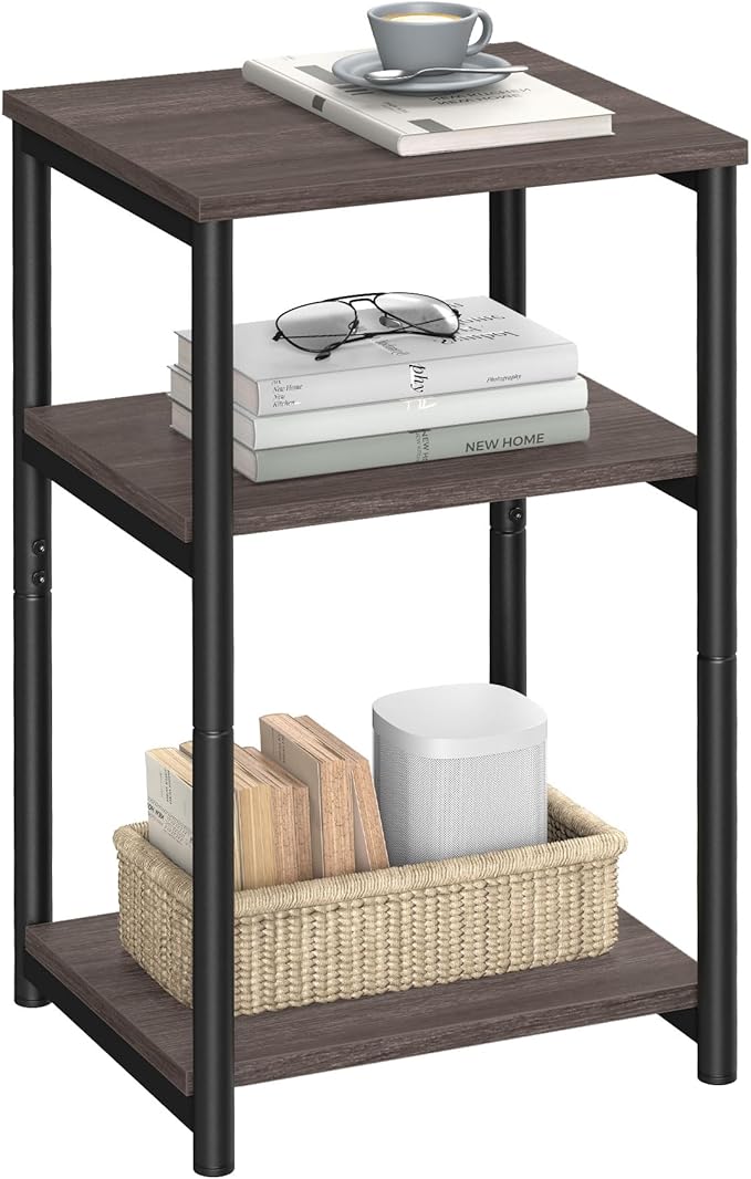 VASAGLE Side Table, Small End Table, Tall Nightstand for Living Room, Bedroom, Office, Bathroom, Chestnut Brown and Classic Black ULET273B74