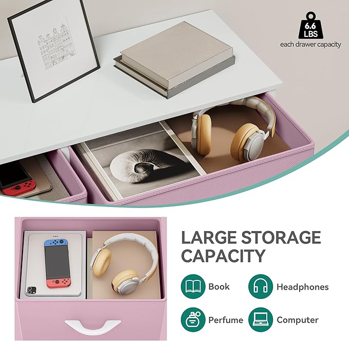 YITAHOME 10 Drawer Dresser - Pink Fabric Storage Tower, Organizer Unit for Living Room, Hallway, Closets - Sturdy Steel Frame, Wooden Top & Easy Pull Fabric Bins