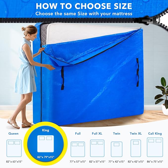 AlexHome Mattress Bag for Moving and Storage,Heavy Duty Tarp Reusable Mattress Storage Bag,Easy Carrier Mattress Moving Cover (King Size)