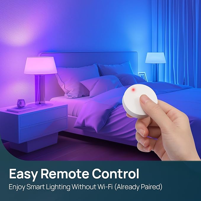 Linkind Smart Light Bulbs with Remote Control, Smart Bulb That Work with Alexa & Google Home, 16 Million Color Changing Light Bulbs 60W, A19 E26 2.4Ghz WiFi Light Dimmable,1800K-6500K,800lm 4 Pack