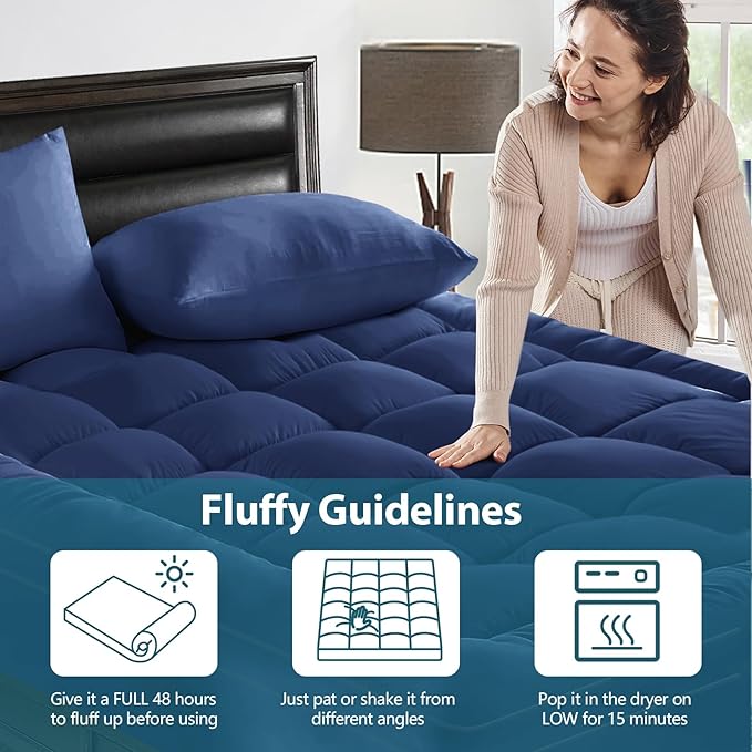 CYMULA King Size Mattress Topper - Extra Thick Cooling Mattress Pad Cover for Back Pain - Soft Mattress Protector Firm Bed Topper Pillow Top with 8-21 Inch Deep Pocket 3D Snow Down Alternative Fill