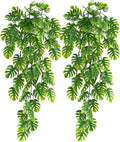 RECUTMS Artificial Hanging Plants 2 Pack, Fake Monstera Leaves Ivy Vine Faux Greenery UV Resistant Outdoor Tropical Palm Leaf Plant for Garden Home Jungle Hawaiian Luau Party Spring Summer Décor