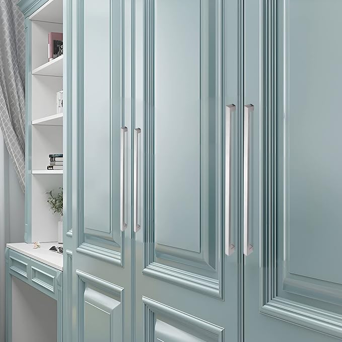 Cabinet Pulls Brushed Nickel Cabinet Handles Square Drawer Pulls, 30 Pack 5 Inch Stainless Steel Kitchen Door Cupboard Cabinet Handles, Cabinet Hardware Drawer Handles, 128mm Hole Centers